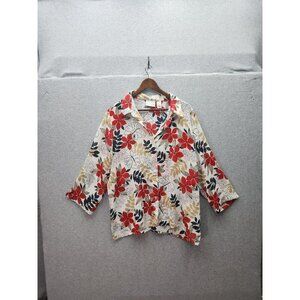 Alfred Dunner Womens Floral Print Button-Up Top Size 20 Lightweight Polyester